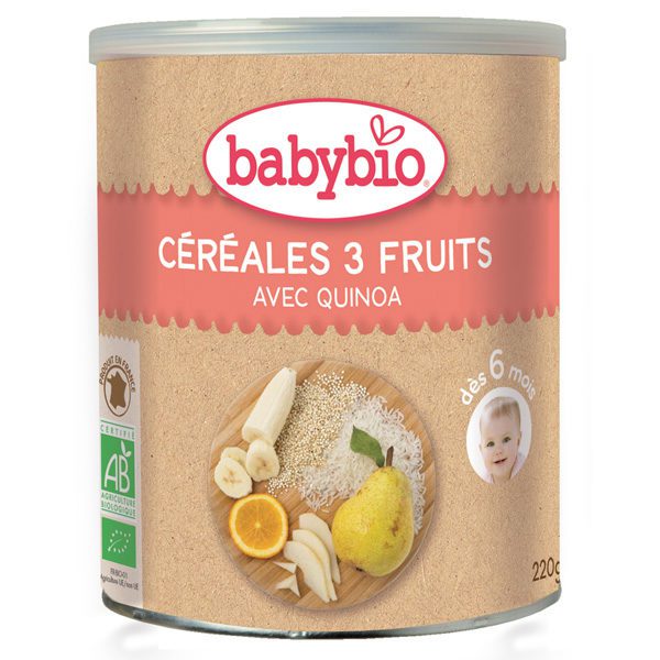 babybio céréales bébé maroc 3 FRUITS 220G DIVERSIFICATION ALIMENTAIRE. IDEE CADEAU BEBE. PETIT DEJEUNER. Livraison gratuite et partout au Maroc. Magasin BIO POUR BEBES. FRAIS DE PORT GRATUITS