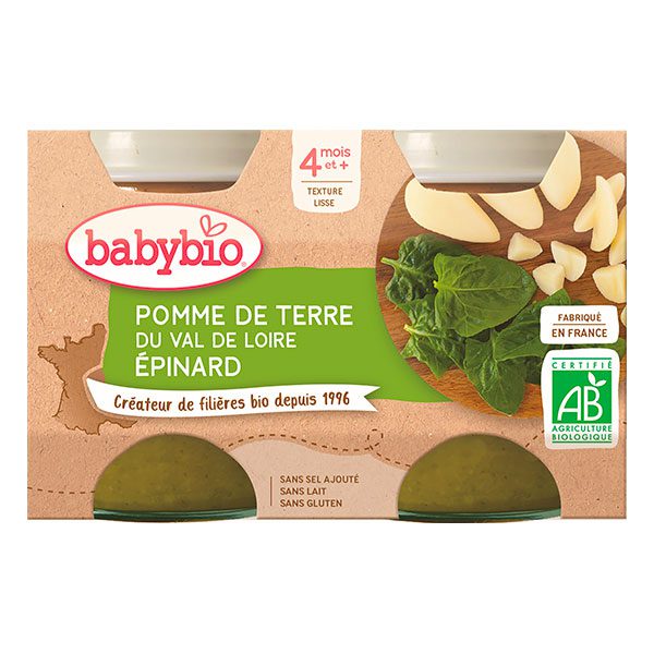 BABYBIO - PETIT POT POMME DE TERRE EPINARDS 2 X 130 G - Bio Pour Bébés