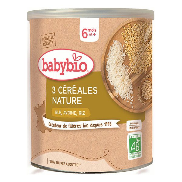 BABYBIO MAROC - 3 CEREALES NATURE DIVERSIFICATION ALIMENTAIRE. IDEE CADEAU BEBE. PETIT DEJEUNER. Livraison gratuite et partout au Maroc. Magasin BIO POUR BEBES. FRAIS DE PORT GRATUITS