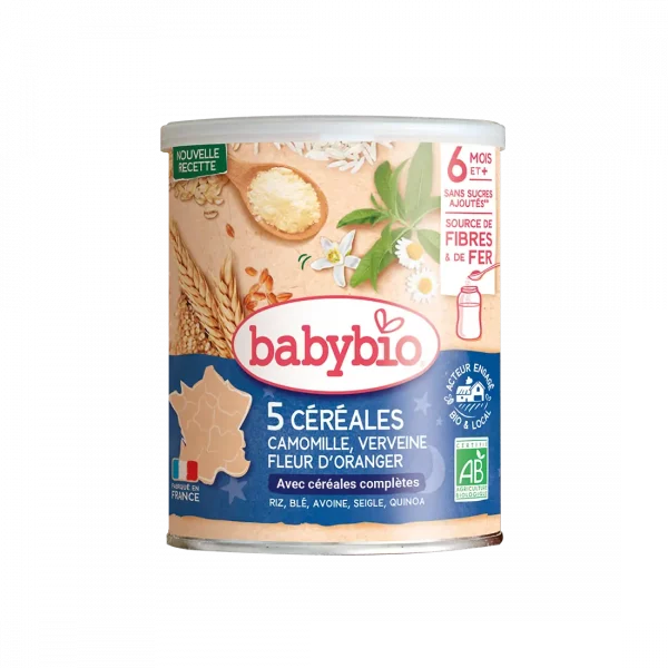 BABYBIO MAROC - CEREALES bébé VERVEINE FLEUR D'ORANGER CAMOMILLE DIVERSIFICATION ALIMENTAIRE. IDEE CADEAU BEBE. PETIT DEJEUNER. Livraison gratuite et partout au Maroc. Magasin BIO POUR BEBES. FRAIS DE PORT GRATUITS