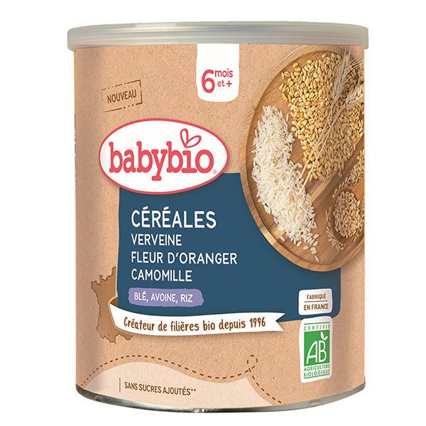 BABYBIO MAROC - CEREALES bébé VERVEINE FLEUR D'ORANGER CAMOMILLE DIVERSIFICATION ALIMENTAIRE. IDEE CADEAU BEBE. PETIT DEJEUNER. Livraison gratuite et partout au Maroc. Magasin BIO POUR BEBES. FRAIS DE PORT GRATUITS