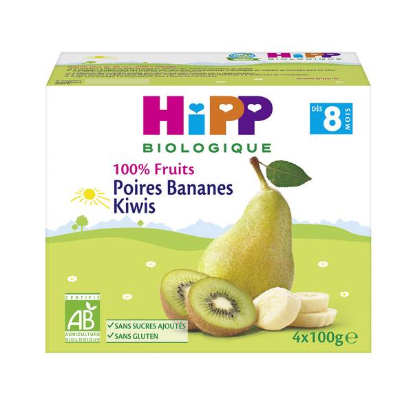 Hipp Compote Poire Banane Kiwi 4x100g Bio Pour Bebes
