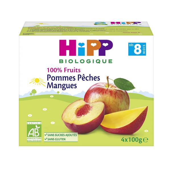 Hipp Compote Pomme Mangue Peche 4x100g Bio Pour Bebes