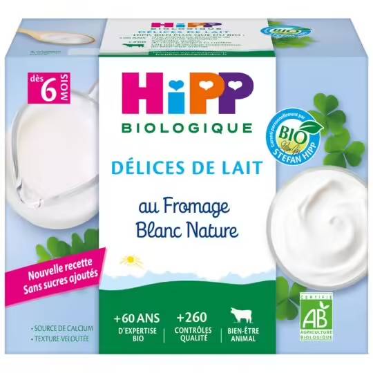 HIPP MAROC - FROMAGE BLANC NATURE SUCRE 4X100G DIVERSIFICATION ALIMENTAIRE. IDEE CADEAU BEBE. NAISSANCE. Livraison gratuite et partout au Maroc. Magasin BIO POUR BEBES. FRAIS DE PORT GRATUITS SANS SUCRES AJOUTES