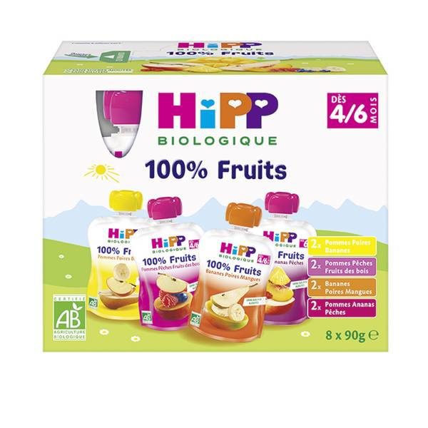 HIPP MAROC - GOURDES MULTIPACK DE 4 A 6 MOIS 8X90G DIVERSIFICATION ALIMENTAIRE. IDEE CADEAU BEBE. GOUTER. Livraison gratuite et partout au Maroc. Magasin BIO POUR BEBES. FRAIS DE PORT GRATUITS