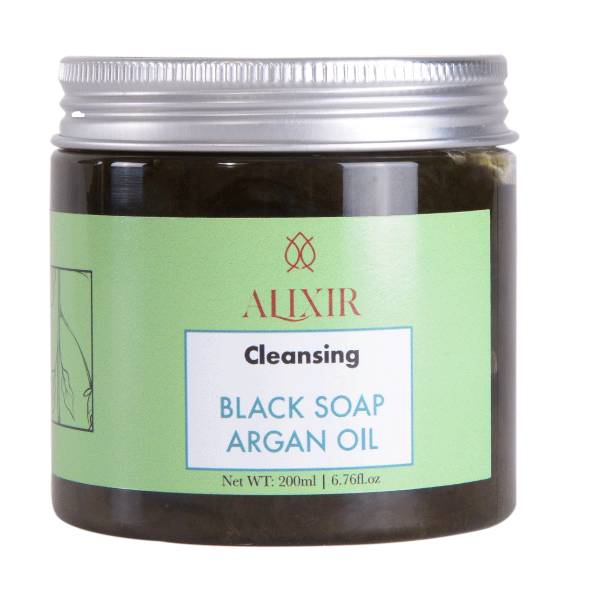 alixir maroc savon noir d'argan bio pour les soins de visage corps et cheveux ou massage produit au maroc disponible au magasin bio pour bébés ou en livraison partout au maroc
