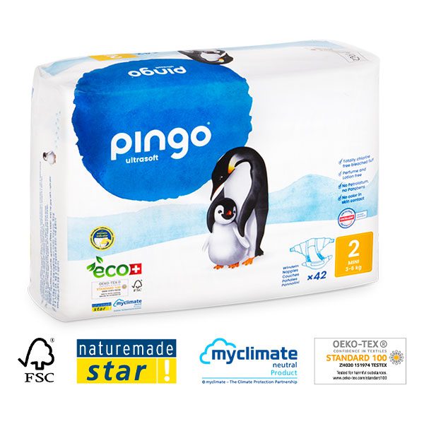 COUCHE bio PINGO MAROC T2 3 A 6 KGS HYPOALLERGENIQUE BIO disponible en agasin bio pour bébés à casablanca et en livraison gratuite partout au maroc