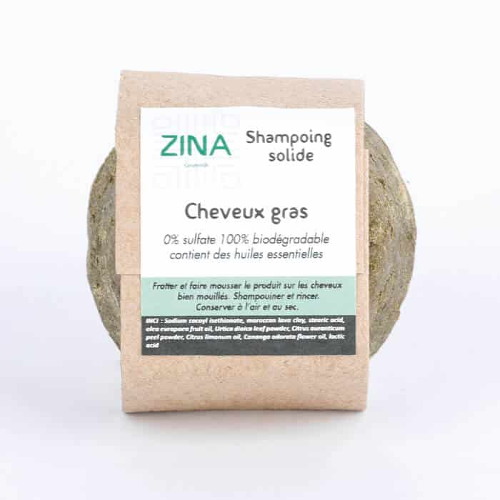 Le shampoing solide Zina pour cheveux gras à base d’huiles essentielles est fait à la main au Maroc avec des ingrédients 100% d’origine naturelle et sans sulfates et silicones. Grâce à l’ortie piquante qui compose ce shampoing, vos cheveux regraisseront moins vite ! magasin bio casablanca