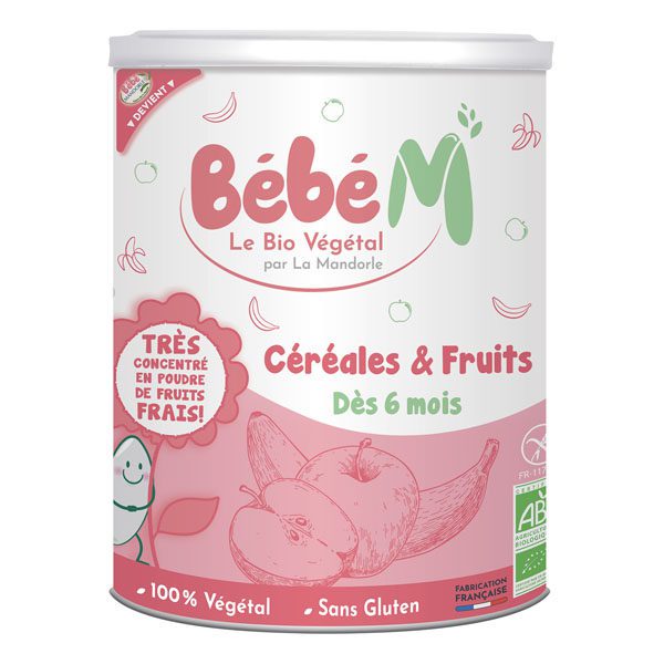 BEBE M LA MANDORLE MAROC - CEREALES BIO sans gluten aux fruits 400G DIVERSIFICATION ALIMENTAIRE. IDEE CADEAU BEBE. NAISSANCE. Livraison gratuite et partout au Maroc. Magasin BIO POUR BEBES. FRAIS DE PORT GRATUITS