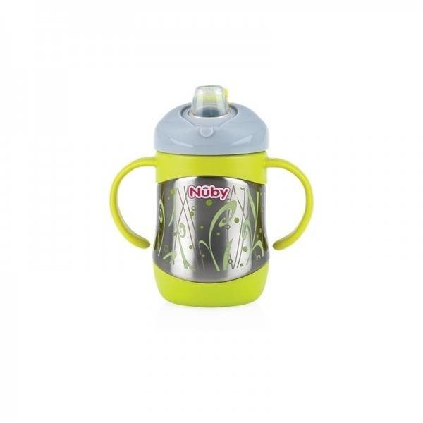 Le gobelet isotherme en acier inoxydable de Nûby , maintient les boissons (chaudes ou froides) de votre enfant à la température souhaitée pendant 6 heures disponible au magasin bio pour bébés à casablanca ou en livraison partout au maroc nuby