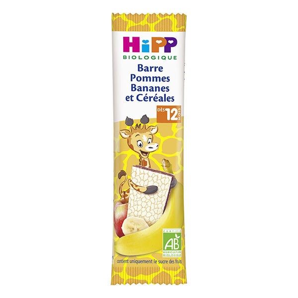 Barre HIPP BIOLOGIQUE Bananes Cerises et Céréales. Ingrédients issus de l'agriculture biologique. disponible au magasin bio pour bébés à casablanca ou en livraison partout au maroc. Idéal pour la diversification alimentaire à partir de 12 mois