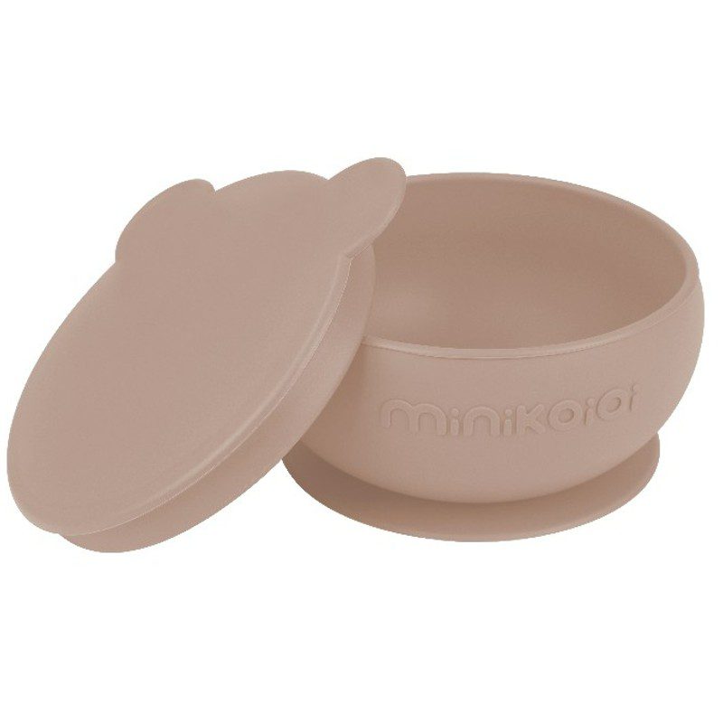 MINIKOIOI BOL AVEC COUVERCLE ET VENTOUSE POUR BEBE EN SILICONE - BEIGE REF  : 101080008 - Bio Pour Bébés