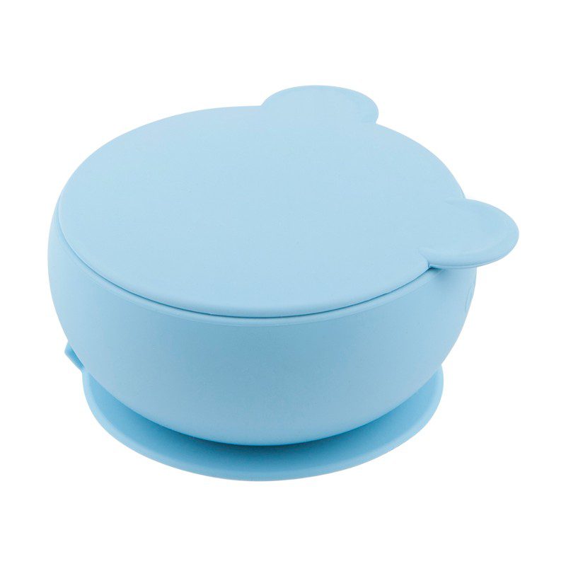 MINIKOIOI BOL AVEC COUVERCLE ET VENTOUSE POUR BEBE EN SILICONE - BLEU REF :  101080003 - Bio Pour Bébés