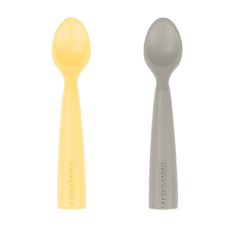 MINIKOIOI 2 CUILLERES EN SILICONE - JAUNE ET GRISE REF : 101140015