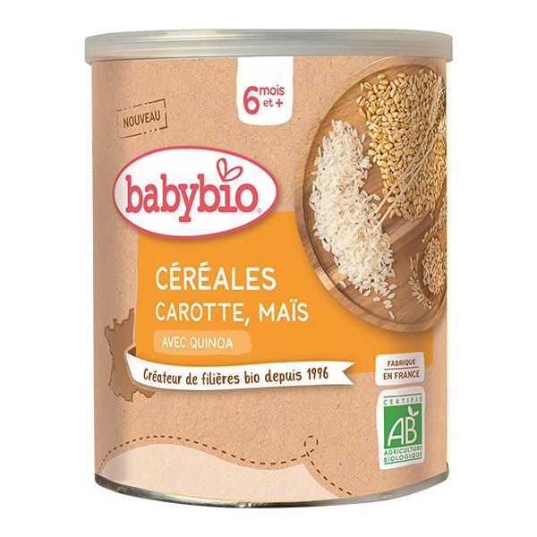 BABYBIO MAROC - CEREALES bébé CAROTTE MAIS VERVEINE FLEUR D'ORANGER CAMOMILLE DIVERSIFICATION ALIMENTAIRE. IDEE CADEAU BEBE. PETIT DEJEUNER. Livraison gratuite et partout au Maroc. Magasin BIO POUR BEBES. FRAIS DE PORT GRATUITS