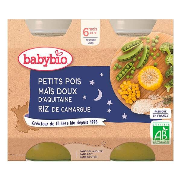 BABYBIO maroc - PETIT BOL PETIT POIS 2 X 130 G DIVERSIFICATION ALIMENTAIRE. IDEE CADEAU BEBE. REPAS. Livraison gratuite et partout au Maroc. Magasin BIO POUR BEBES. FRAIS DE PORT GRATUITS carotte potimarron legumes verts plat repas sans gluten riz mais