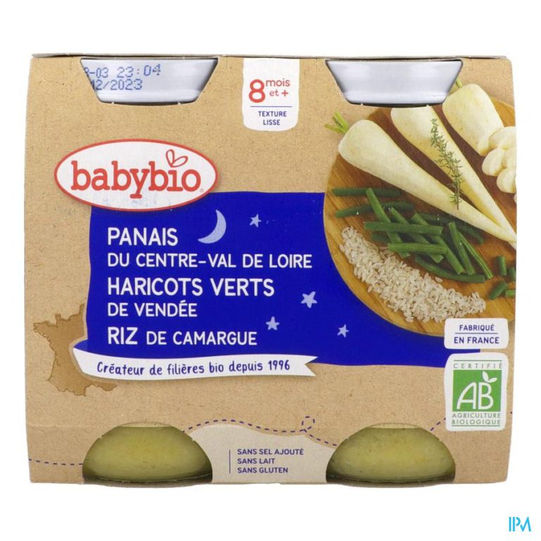 BABYBIO POT PANAIS HARICOTS VERTS RIZ 2 X 200 G POUR BEBES DES 8 MOIS