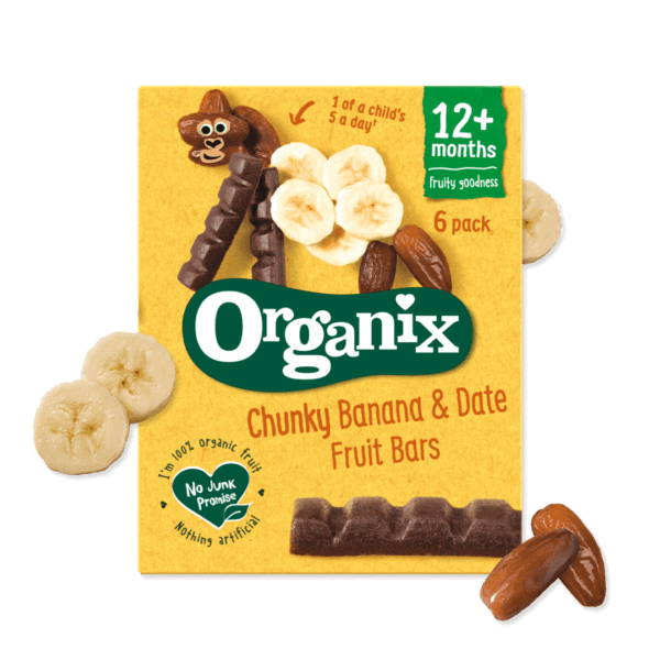 Barre ORGANIX BIOLOGIQUE Bananes Dattes. Ingrédients issus de l'agriculture biologique. disponible au magasin bio pour bébés à casablanca ou en livraison partout au maroc. Idéal pour la diversification alimentaire à partir de 12 mois