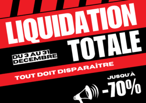 Affiche Annonce Evènement Vente Liquidation Totale Promos Rouge Blanc Noir Simple Gras black friday